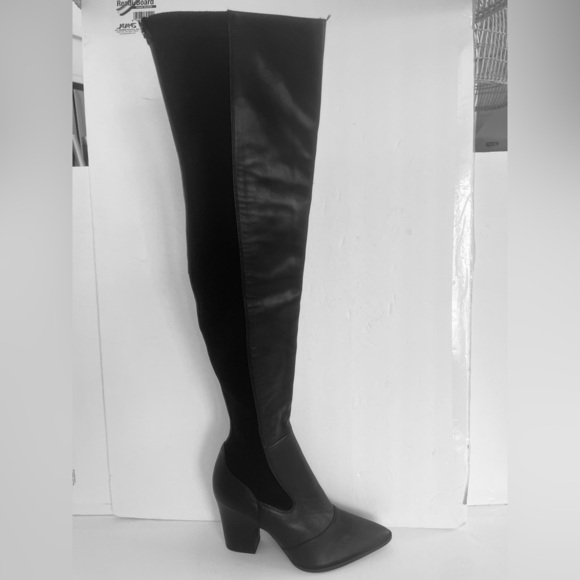 Sam Edelman $225 Natasha Over The Knee Black Leather Chunky Heel Boot Size 6.5 - Picture 5 of 11